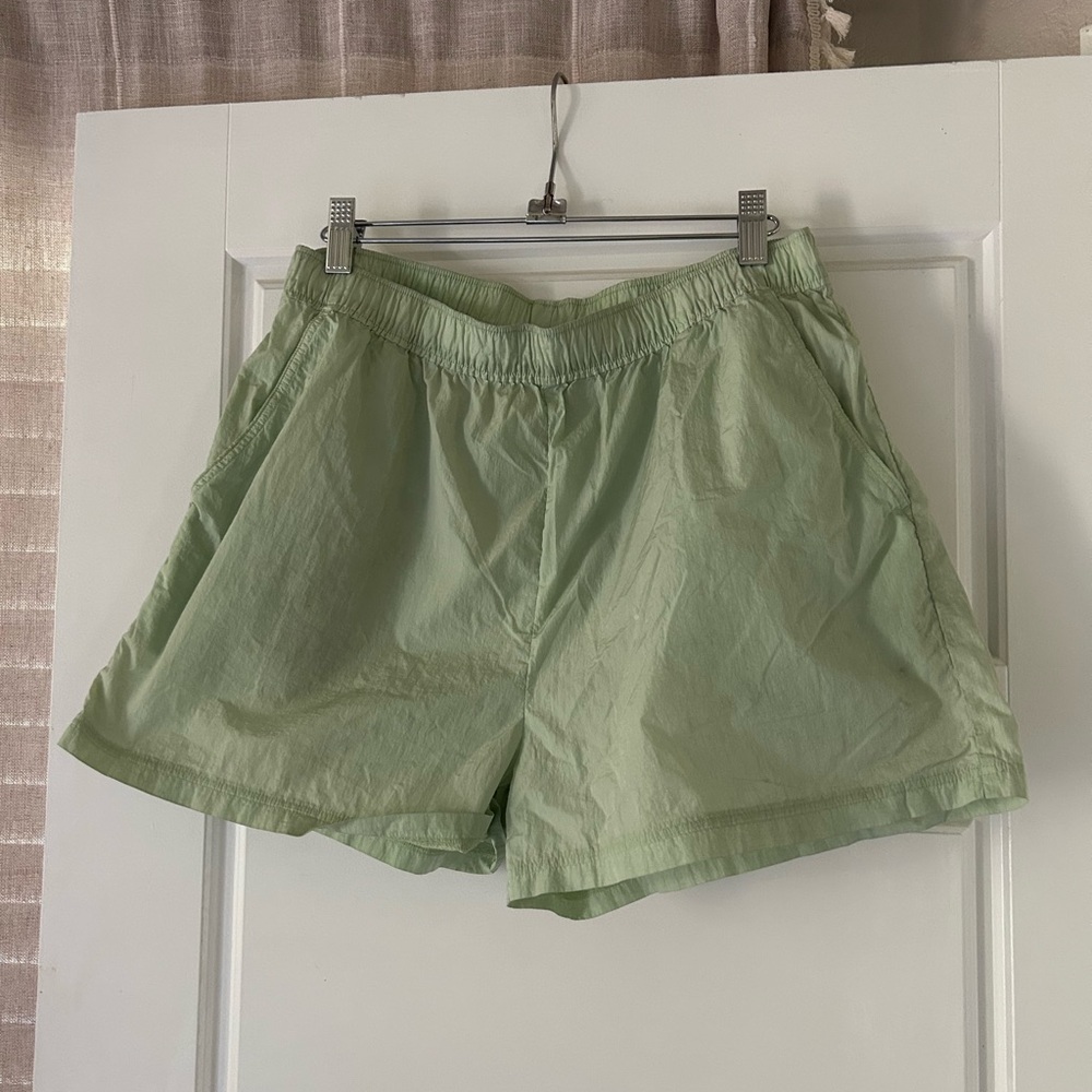 TNA Lime Green Crinkle Nylon Elastic Waist Athletic Shorts